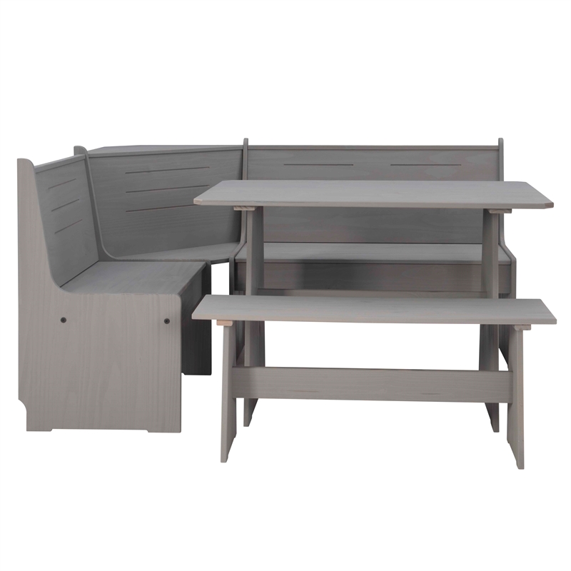 Riverbay Furniture Solid Pine Gray Dining Nook Set Corner Storage 63.75