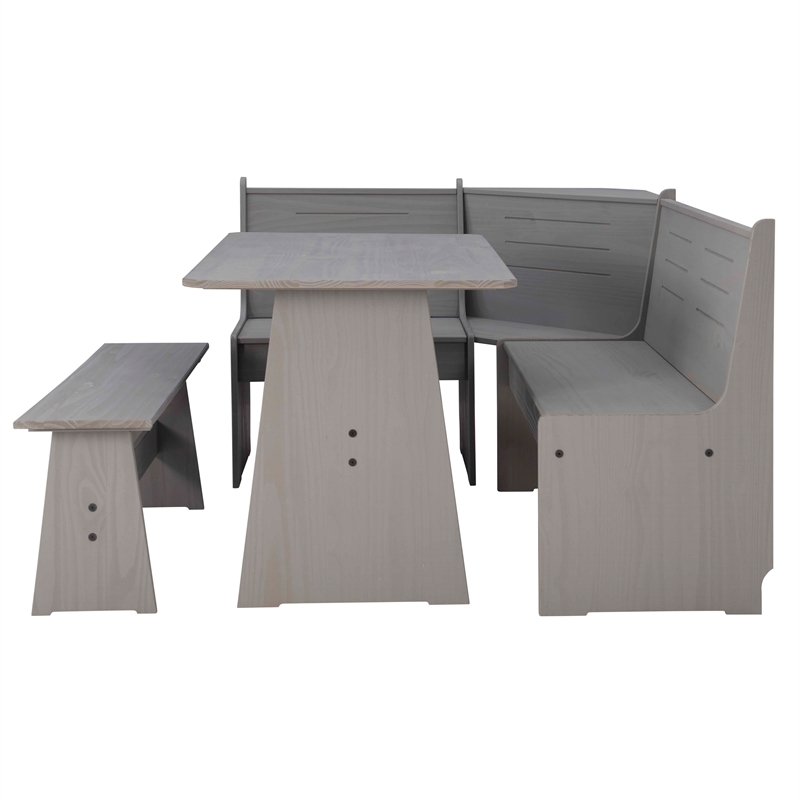 Riverbay Furniture Solid Pine Gray Dining Nook Set Corner Storage 63.75