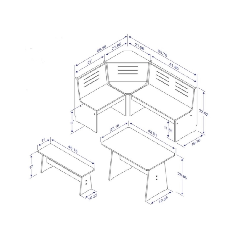 Riverbay Furniture Solid Pine Gray Dining Nook Set Corner Storage 63.75