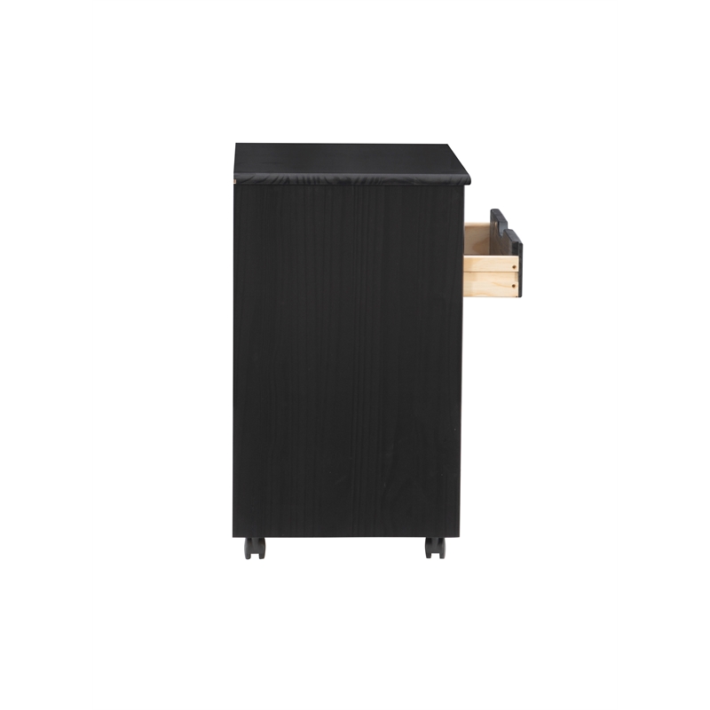 Riverbay Furniture Black Six Drawer Wood Rolling Storage Cart in Black