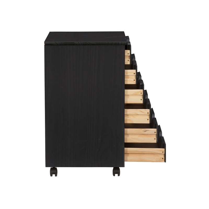 Riverbay Furniture Black Six Drawer Wood Rolling Storage Cart in Black