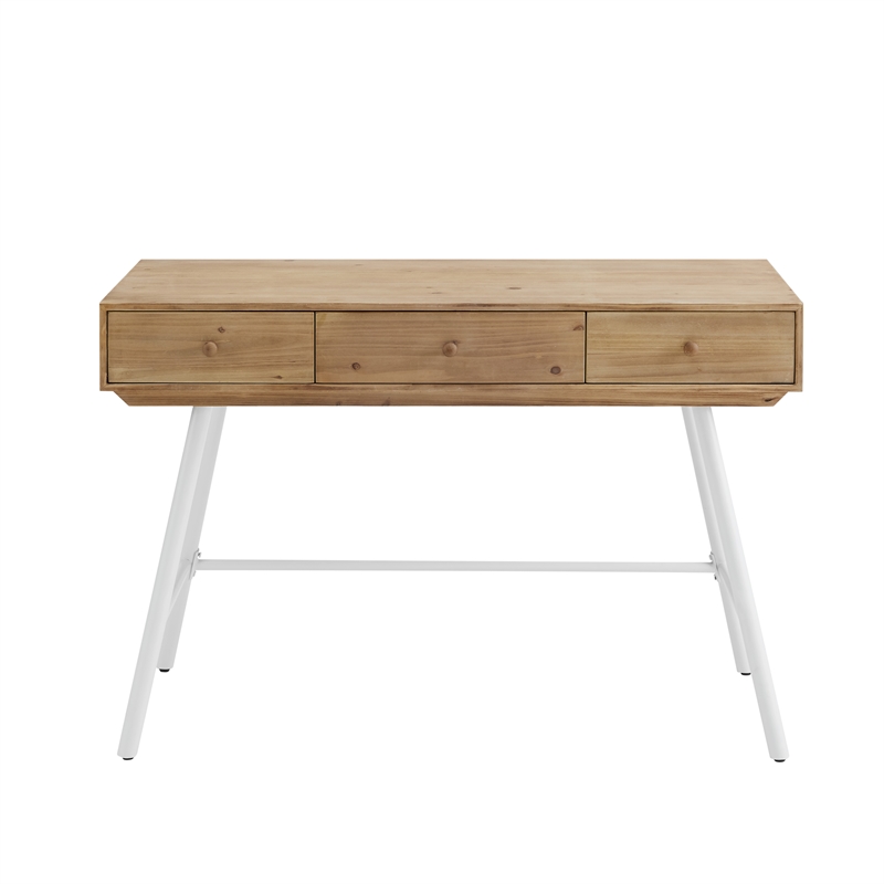 Riverbay Furniture Modern Wood and Metal Three Drawer Desk in White