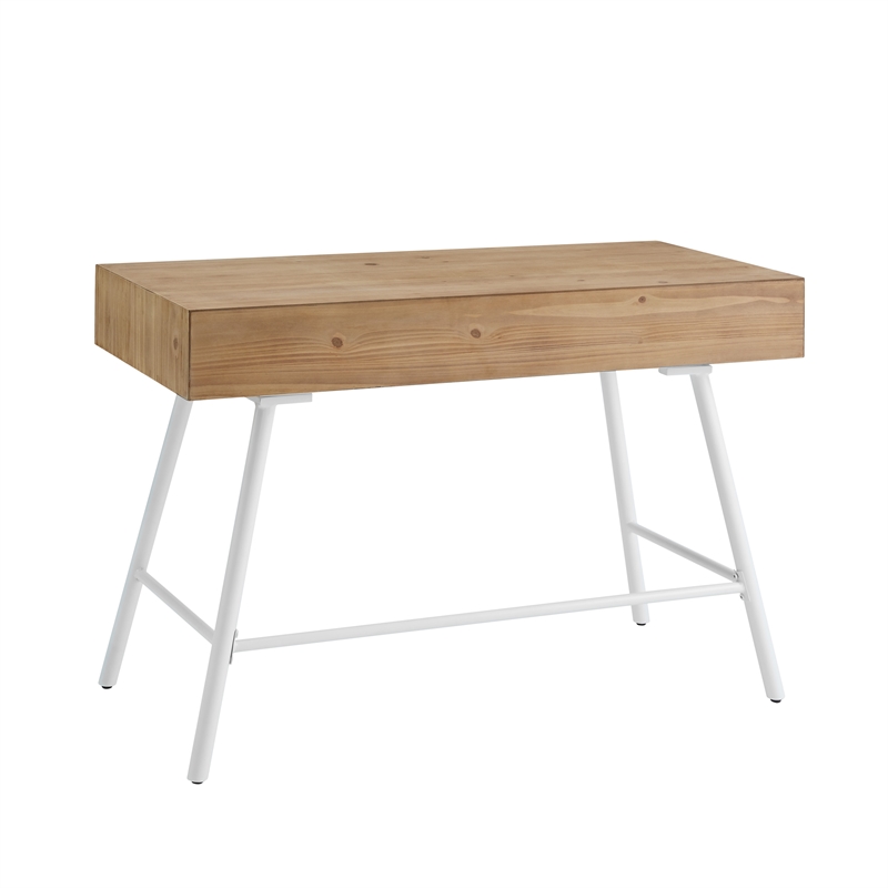 Riverbay Furniture Modern Wood and Metal Three Drawer Desk in White