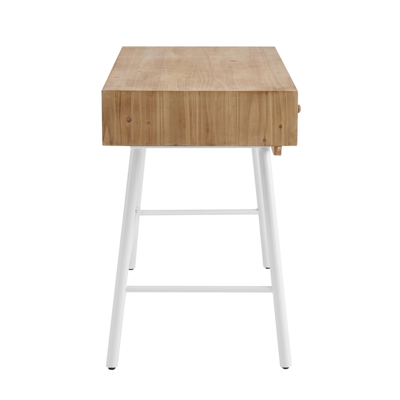 Riverbay Furniture Modern Wood and Metal Three Drawer Desk in White