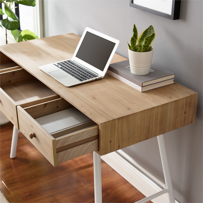Riverbay Furniture Modern Wood and Metal Three Drawer Desk in White