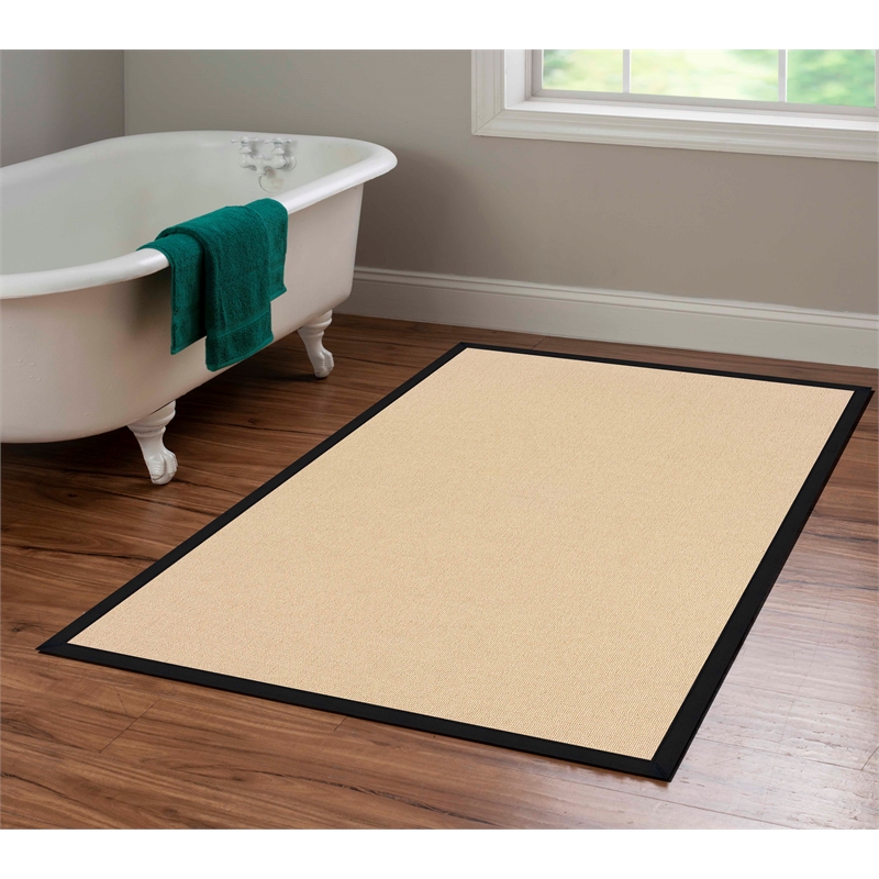 Riverbay Furniture Transitional Machine Tufted Wool 4'x6' Rug in Natural/Black