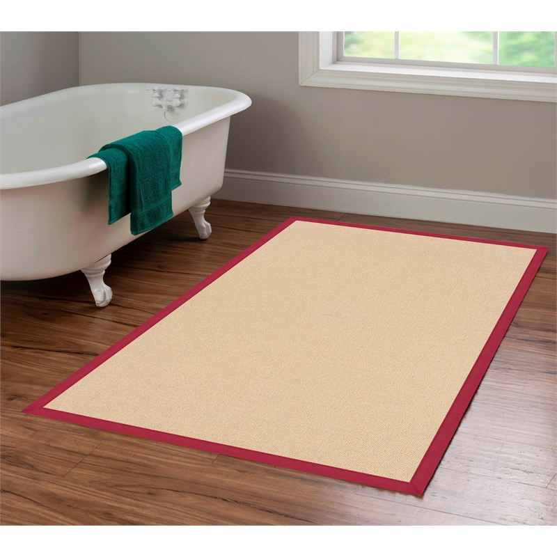 Riverbay Furniture Transitional Machine Tufted Wool 4'x6' Rug in Natural and Red