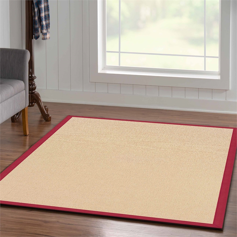 Riverbay Furniture Transitional Machine Tufted Wool 5'x8' Rug in Natural and Red