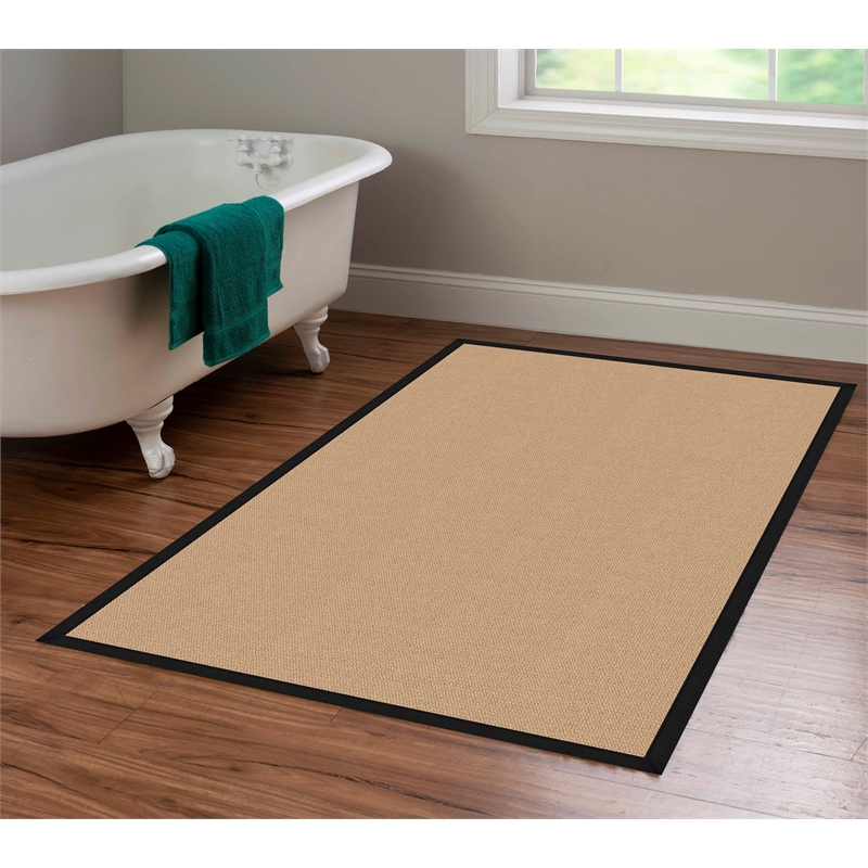 Riverbay Furniture Transitional Machine Tufted Wool 4'x6' Rug in Sisal and Black