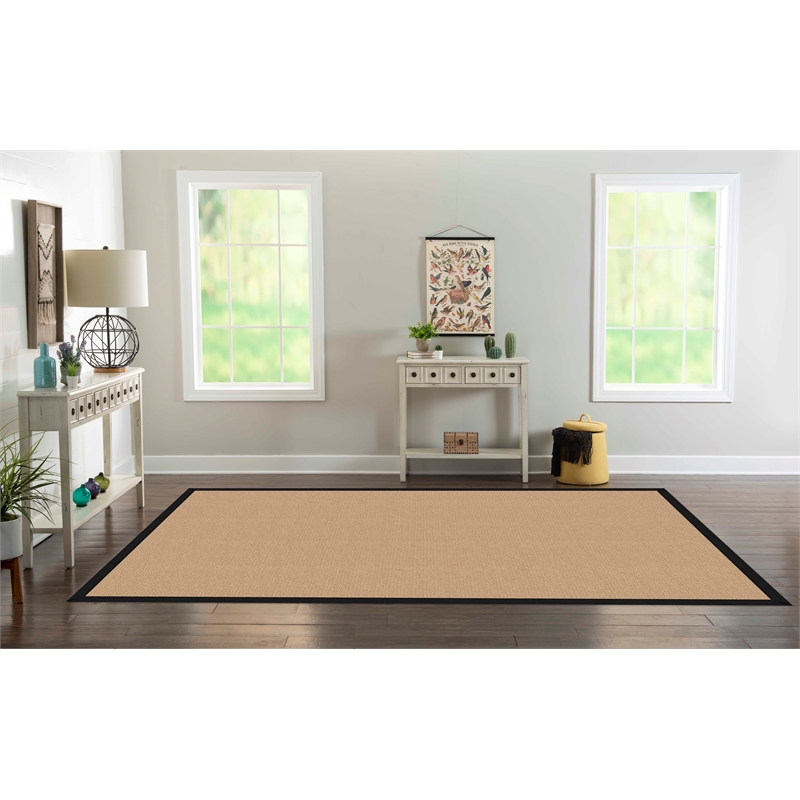 Riverbay Furniture Transitional Machine Tufted Wool 8'x11' Rug in Sisal/Black