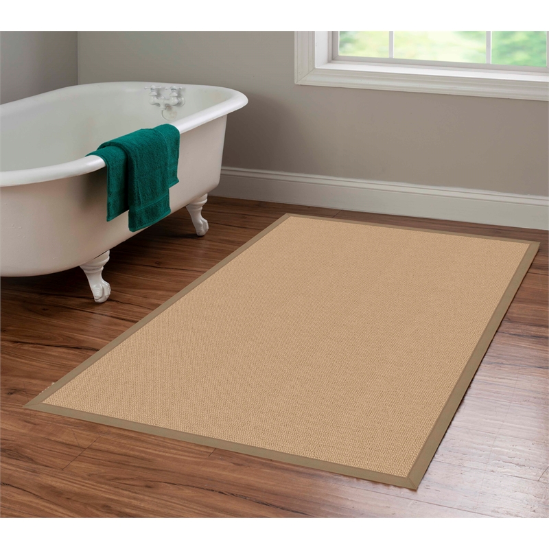 Riverbay Furniture Transitional Machine Tufted Wool 4'x6' Rug in Sisal and Beige
