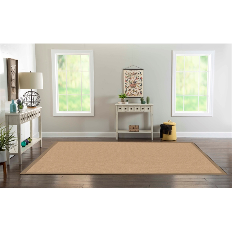 Riverbay Furniture Transitional Machine Tufted Wool 8'x11' Rug in Sisal/Black
