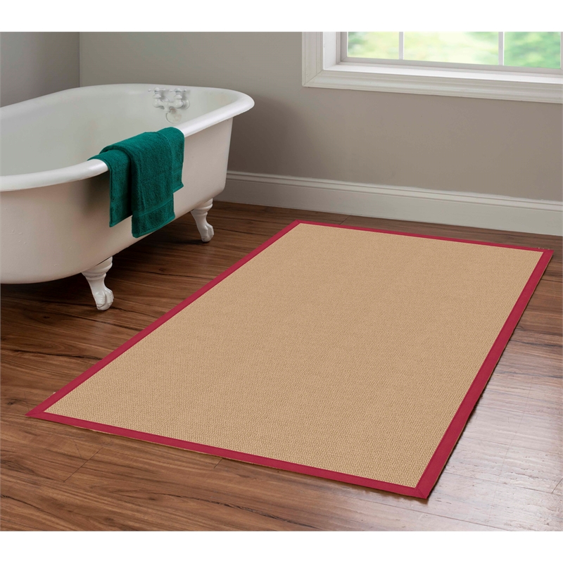 Riverbay Furniture Transitional Machine Tufted Wool 4'x6' Rug in Sisal and Red