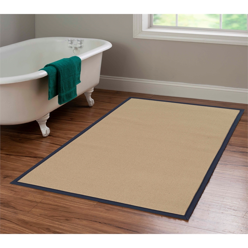 Riverbay Furniture Transitional Machine Tufted Wool 4'x6' Rug in Sisal and Blue