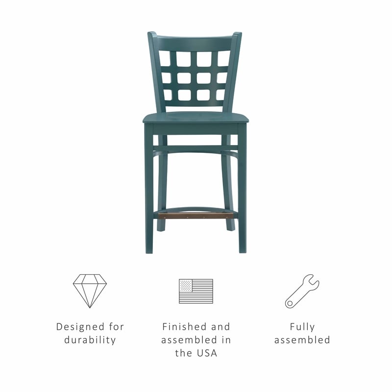Riverbay Furniture Transitional Beech Wood Set of Two Counter Stools in Green