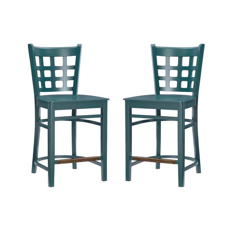 Riverbay Furniture Transitional Beech Wood Set of Two Counter Stools in Green
