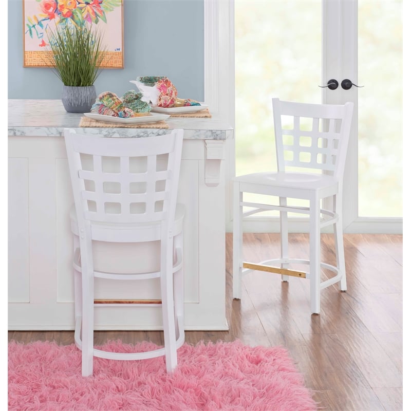 Riverbay Furniture Transitional Beech Wood Set of Two Counter Stools in White