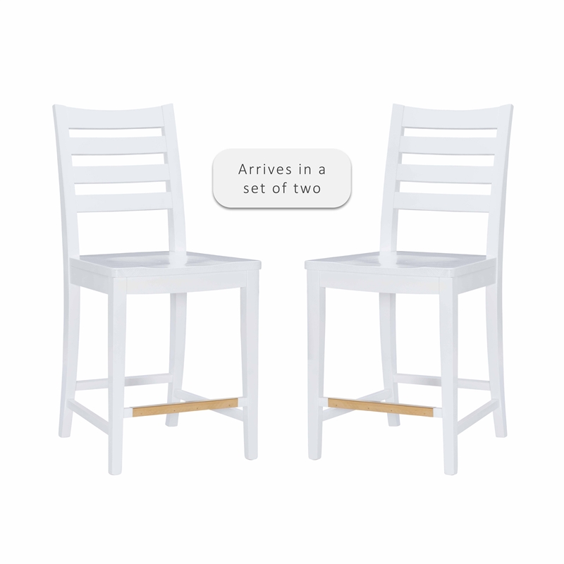 Riverbay Furniture Transitional Beech Wood Set of Two Counter Stools in White
