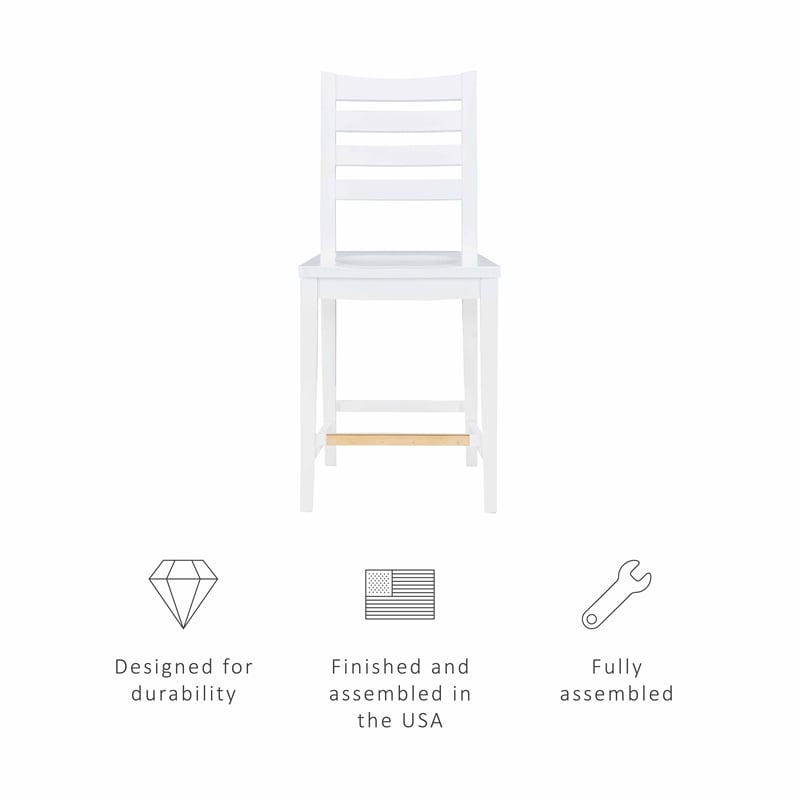 Riverbay Furniture Transitional Beech Wood Set of Two Counter Stools in White