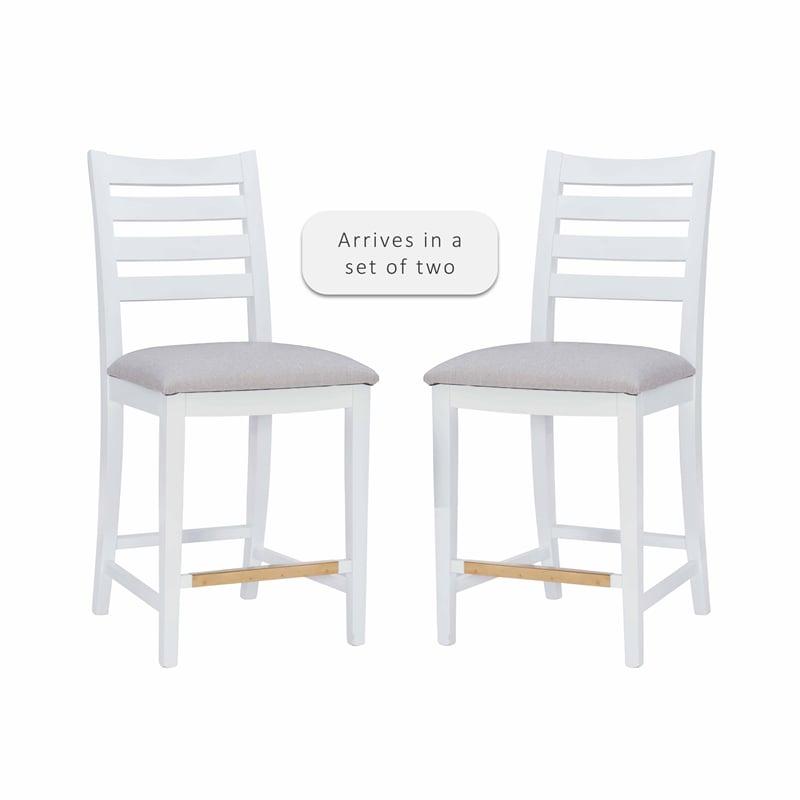 Riverbay Furniture Beech Wood Upholstered Set of Two Counter Stools in White