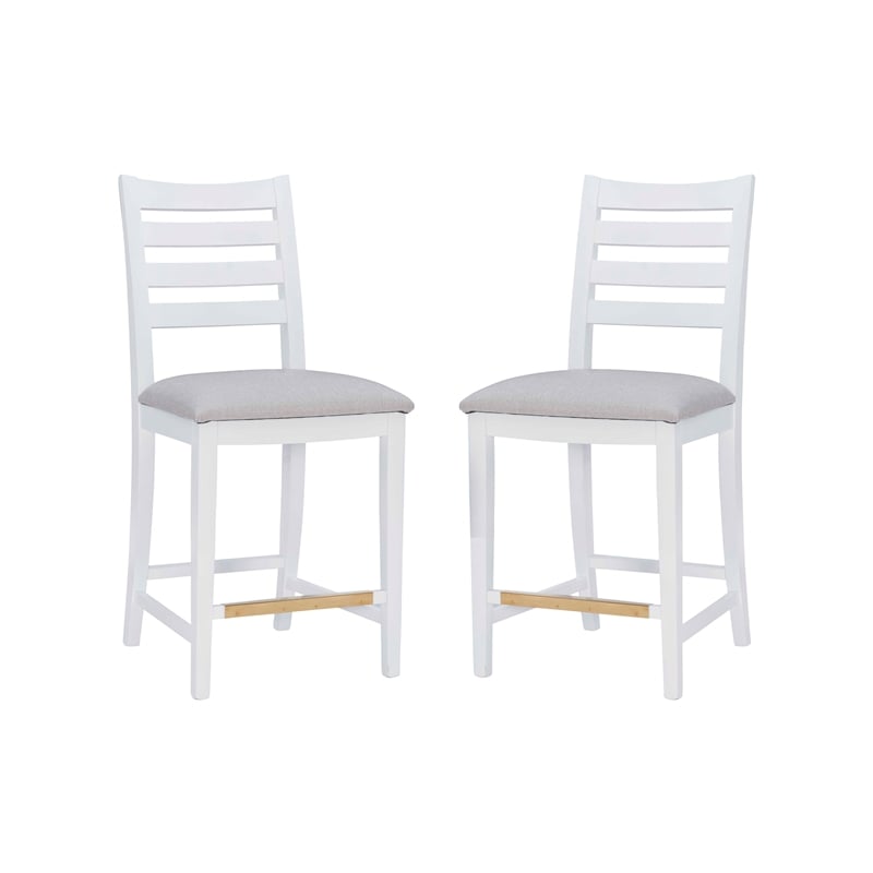 Riverbay Furniture Beech Wood Upholstered Set of Two Counter Stools in White