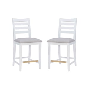 Riverbay Furniture Beech Wood Upholstered Set of Two Counter Stools in White