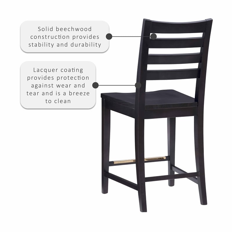 Riverbay Furniture Transitional Beech Wood Set of Two Counter Stools in Black