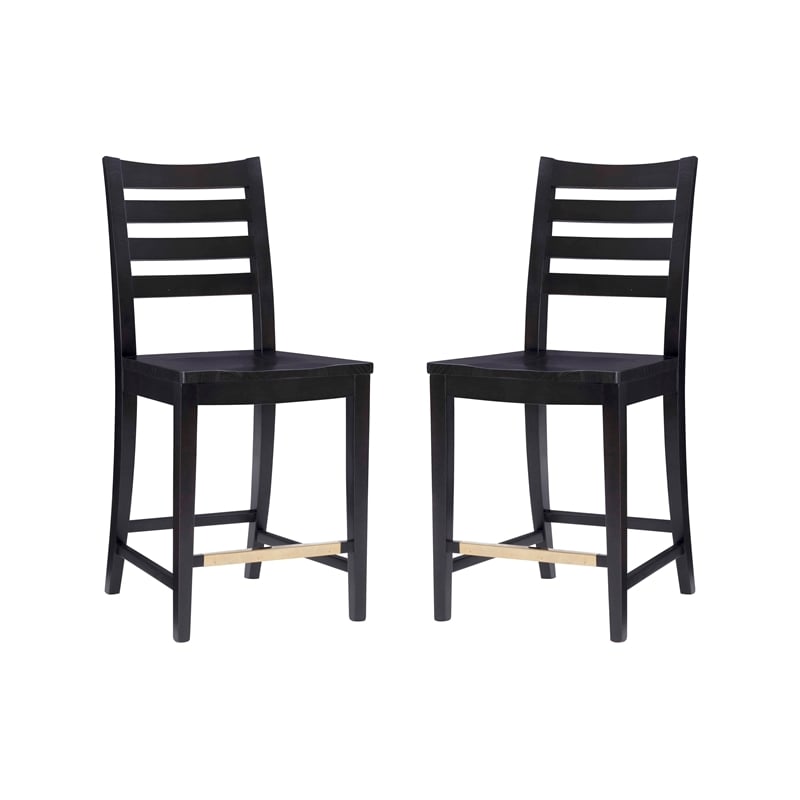 Riverbay Furniture Transitional Beech Wood Set of Two Counter Stools in Black
