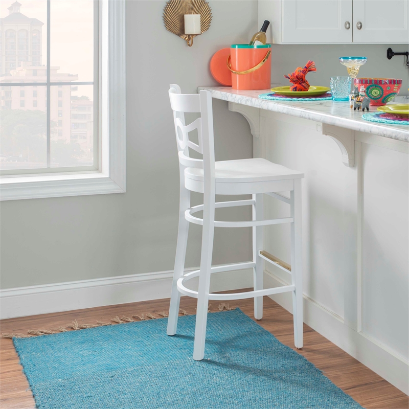 Riverbay Furniture Transitional Solid Wood Set of Two Barstools in White