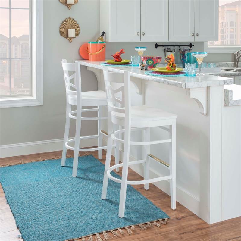 Riverbay Furniture Transitional Solid Wood Set of Two Barstools in White