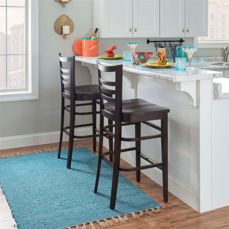 Riverbay Furniture Transitional Solid Wood Set of Two Barstools in Brown