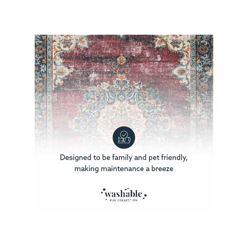 Riverbay Furniture Traditional Washable Polyester 2'x8' Rug in Ivory