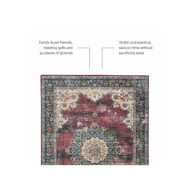 Riverbay Furniture Traditional Washable Polyester 2'x8' Rug in Ivory