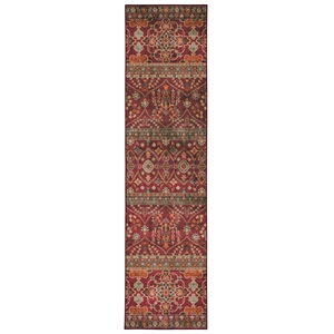 Riverbay Furniture Transitional Washable Polyester 2'x8' Rug in Garnet Red