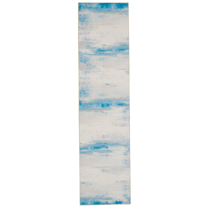 Riverbay Furniture Transitional Washable Polyester 2'x8' Rug in Ivory