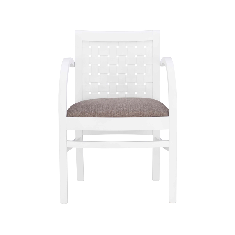 Riverbay Furniture Transitional Wood Woven Arm Chair in White