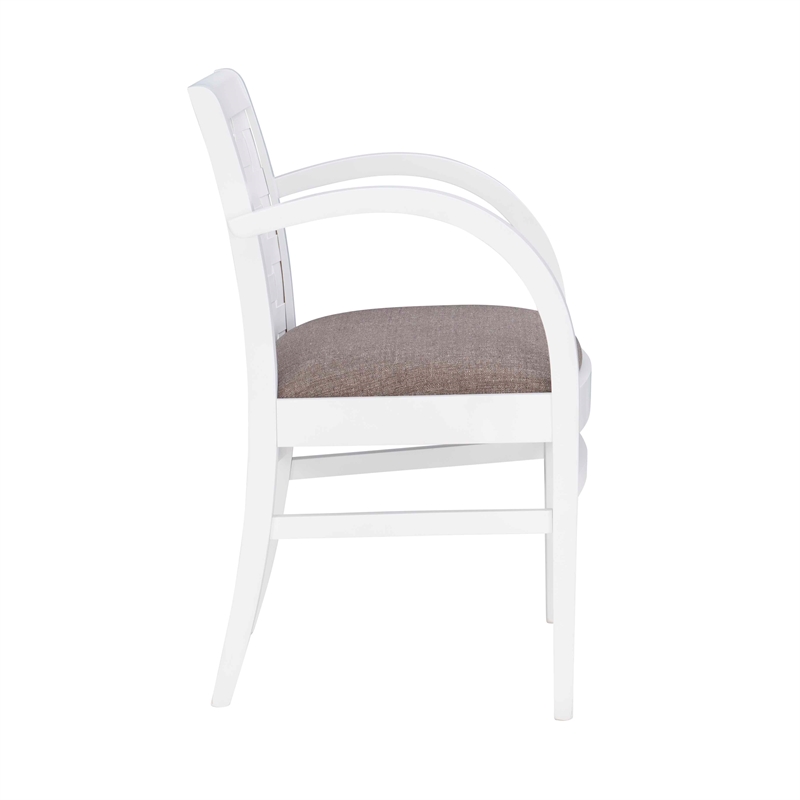 Riverbay Furniture Transitional Wood Woven Arm Chair in White