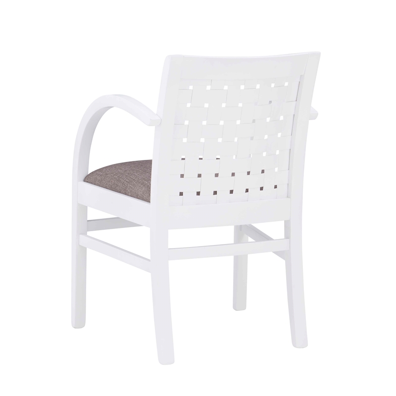 Riverbay Furniture Transitional Wood Woven Arm Chair in White