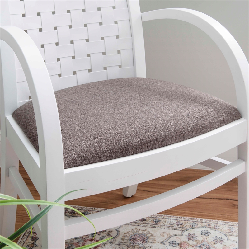 Riverbay Furniture Transitional Wood Woven Arm Chair in White