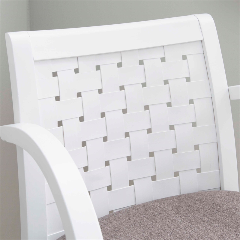 Riverbay Furniture Transitional Wood Woven Arm Chair in White