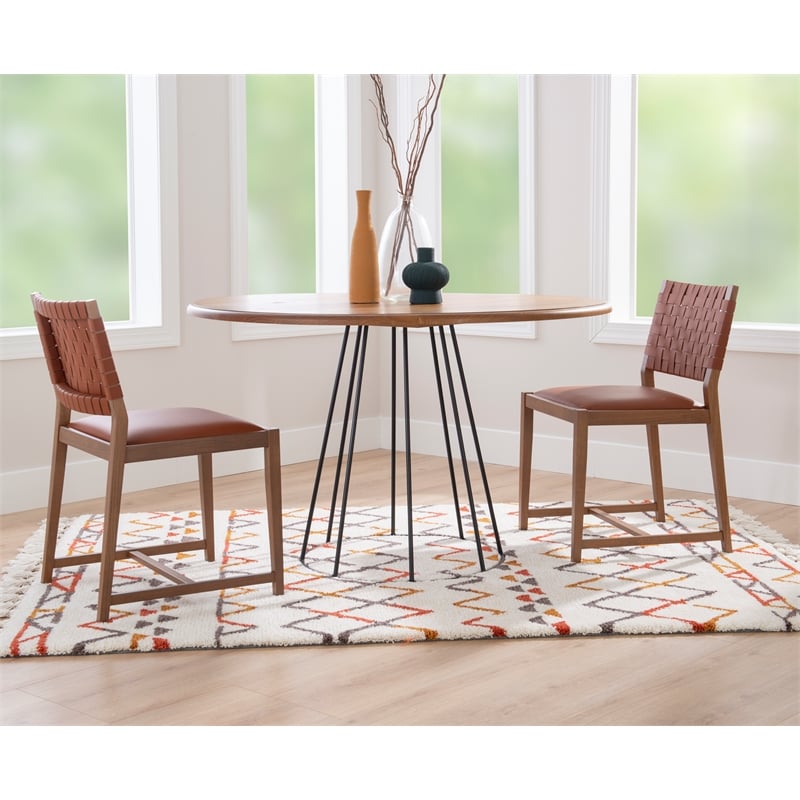 Riverbay Furniture Mid-Century Beech Wood and Leather Chair in Brown
