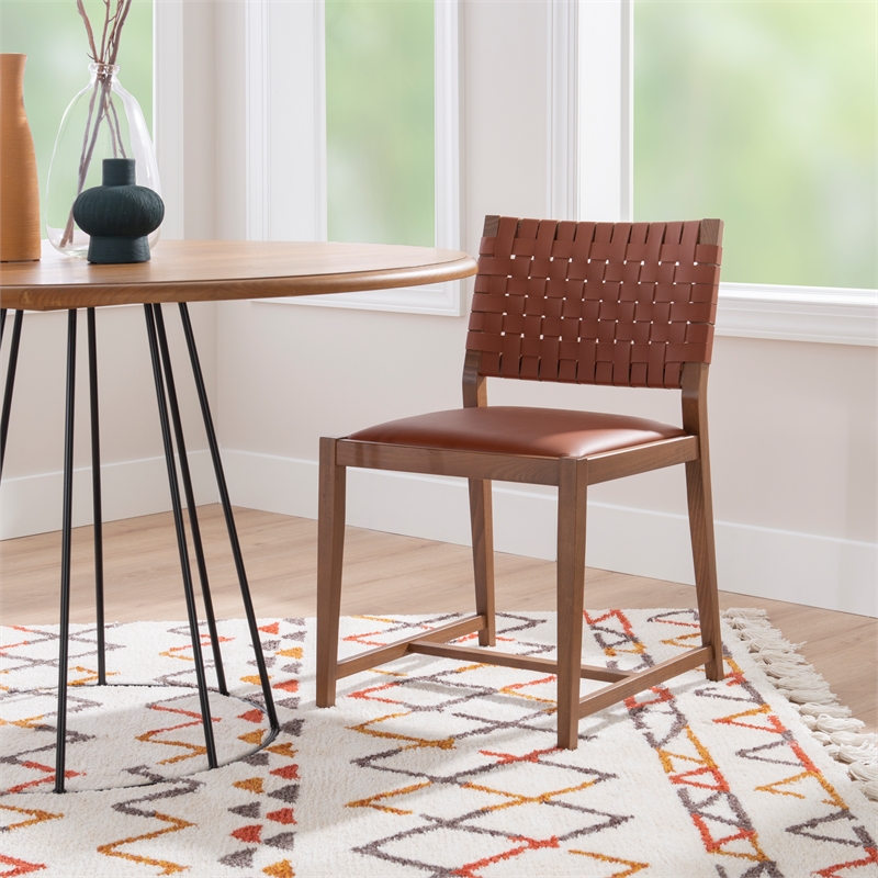 Riverbay Furniture Mid-Century Beech Wood and Leather Chair in Brown