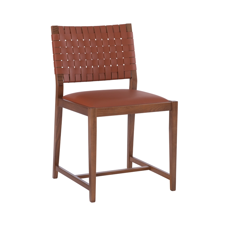 Riverbay Furniture Mid-Century Beech Wood and Leather Chair in Brown