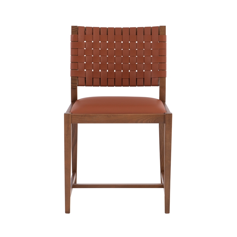Riverbay Furniture Mid-Century Beech Wood and Leather Chair in Brown