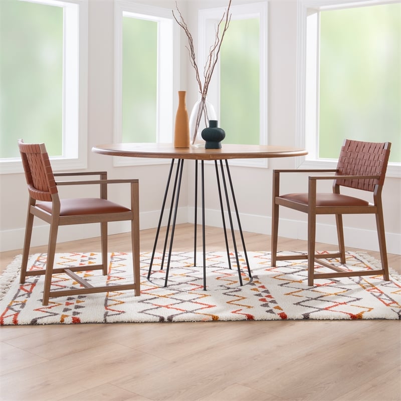 Riverbay Furniture Modern Beech Wood and Leather Arm Chair in Brown