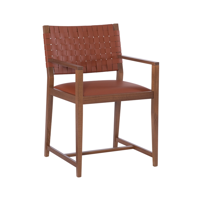 Riverbay Furniture Modern Beech Wood and Leather Arm Chair in Brown