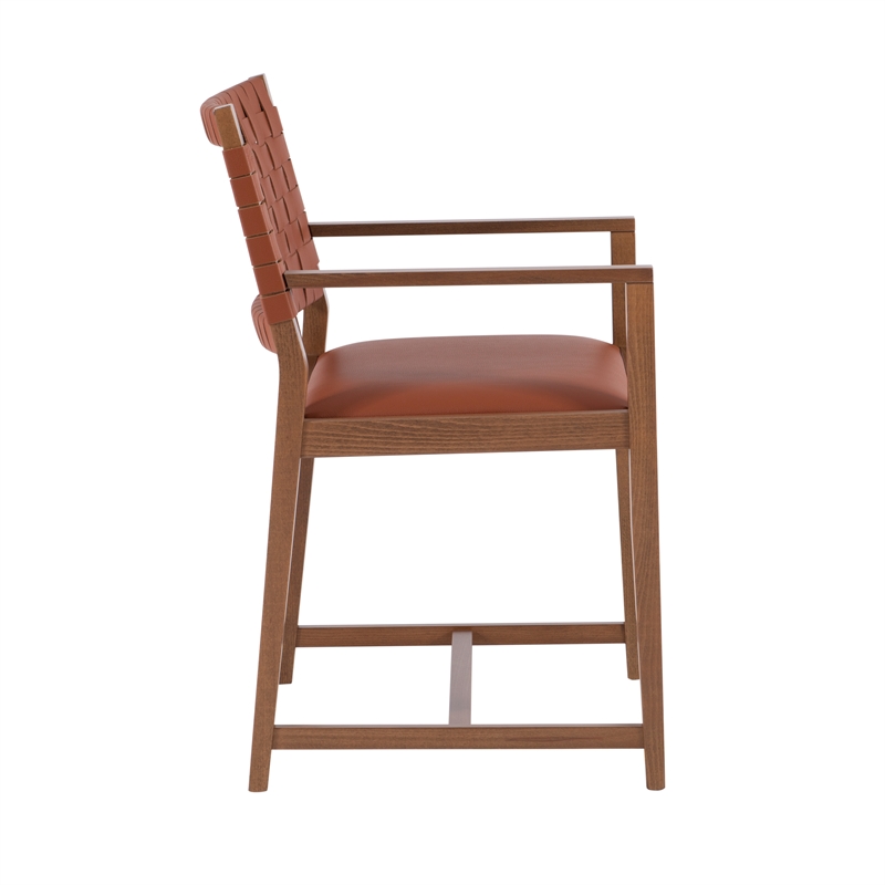 Riverbay Furniture Modern Beech Wood and Leather Arm Chair in Brown