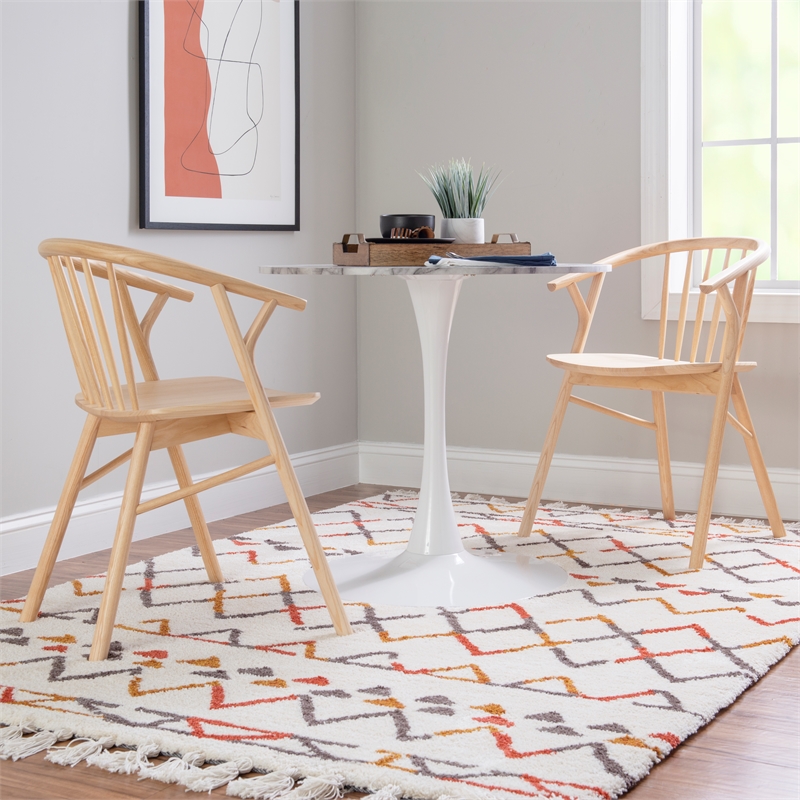 Riverbay Furniture Wood Dining Chair With Windsor Back & Saddle Seat in Natural