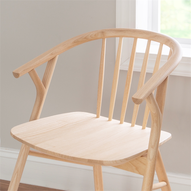 Riverbay Furniture Wood Dining Chair With Windsor Back & Saddle Seat in Natural