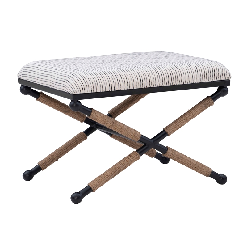 Riverbay Furniture Cotton Black Campaign Accent Stool Rectangular Upholstered 24